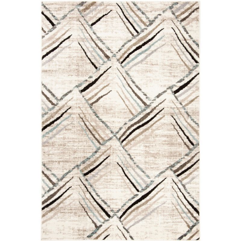 Geometric Diamonds Hand-Knotted Area Rug in Cream & Charcoal - 5'1" x 7'6"