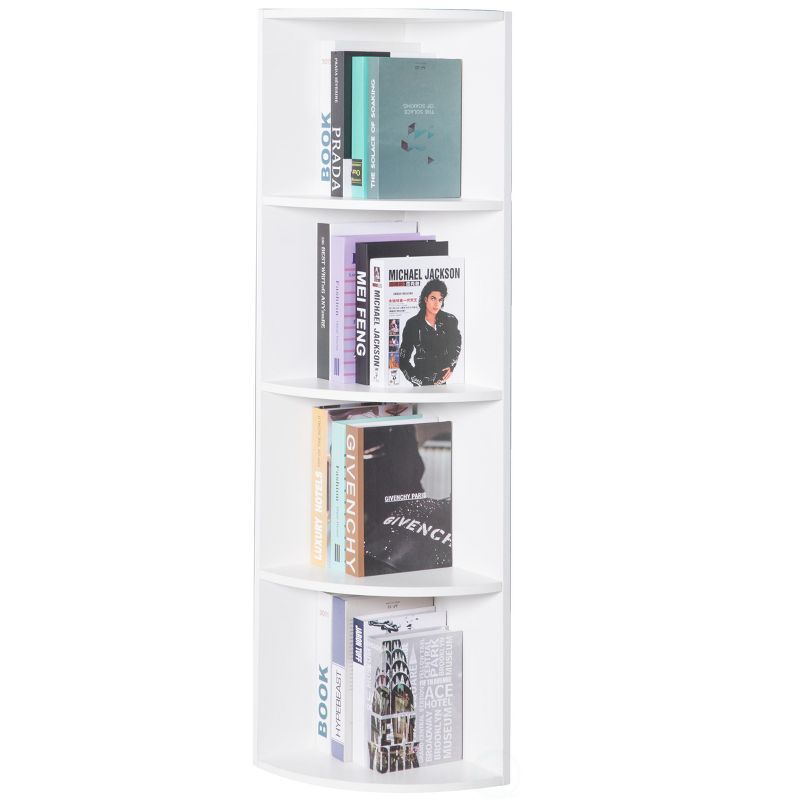 White Wooden 4-Tier Corner Bookshelf for Kids