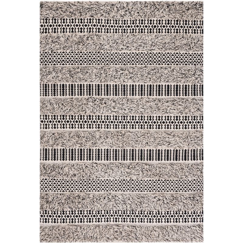 Hand-Tufted Artisan Black and Ivory Wool 4' x 6' Area Rug