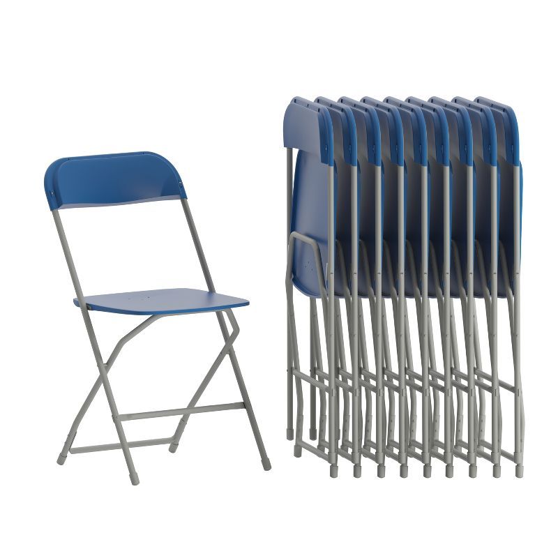 Emma + Oliver Set of 10 Blue Plastic Folding Chairs with Steel Frame