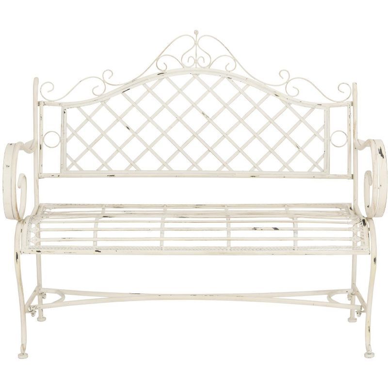 Charming Place de Vosges 46" Antique White Wrought Iron Garden Bench