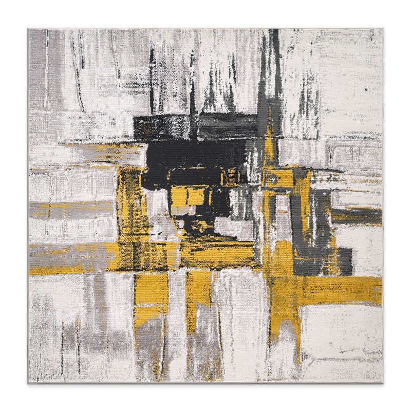 Gold and Gray Abstract Square Area Rug 6'6" x 6'6"