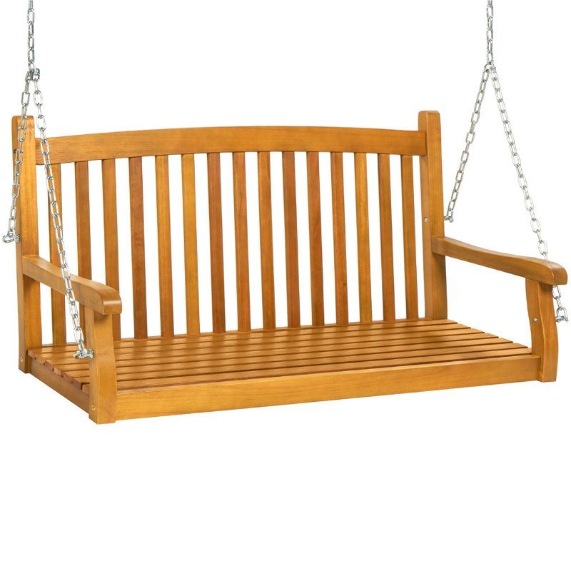 Brown Acacia Wood 48in Outdoor Porch Swing with Chains