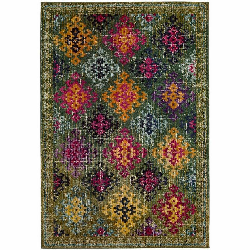 Green Multi Geometric Synthetic Area Rug