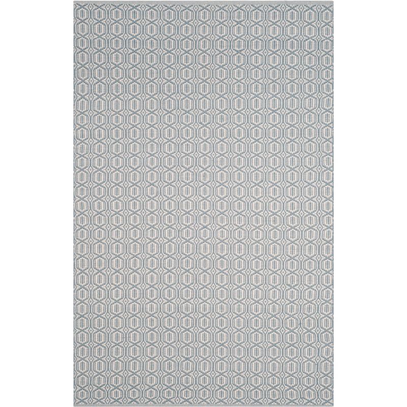 Ivory and Blue Handwoven Wool Cotton Area Rug, 6' x 9'