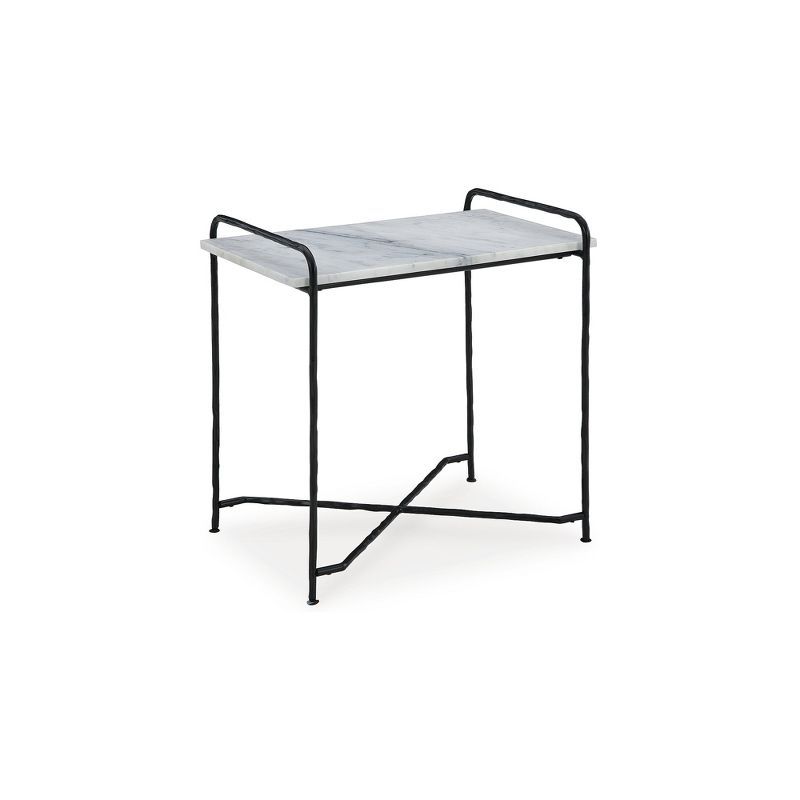 White Marble Top Black Metal Rectangular Accent Table