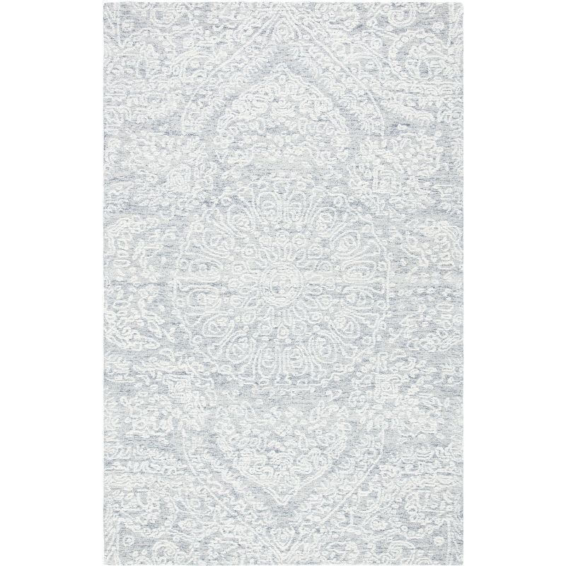 Grey and Ivory Hand-Tufted Wool Area Rug 4' x 6'