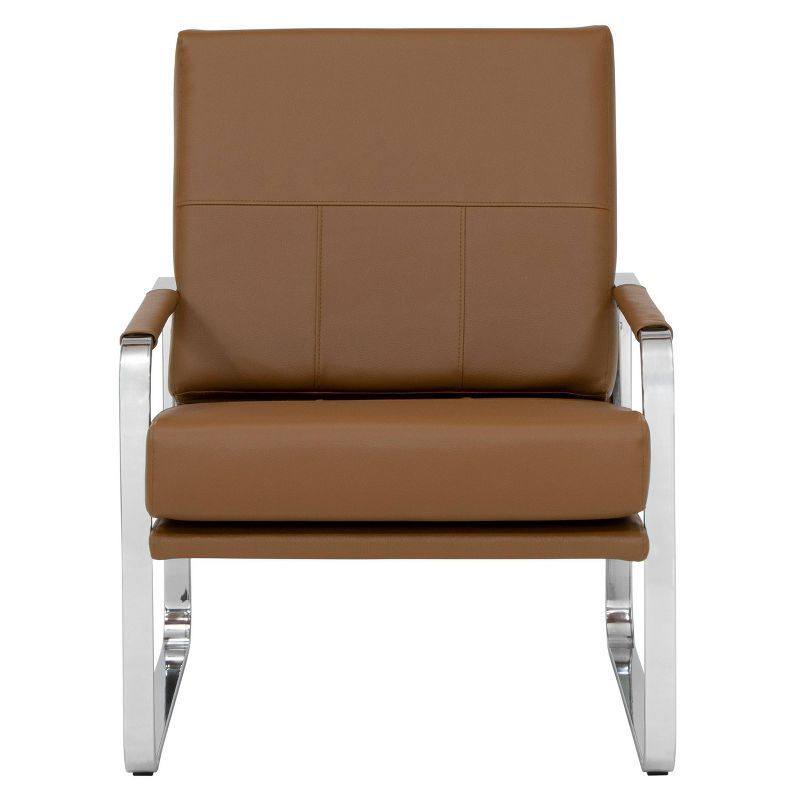 Caramel Brown Leather Reclining Accent Chair with Chrome Frame