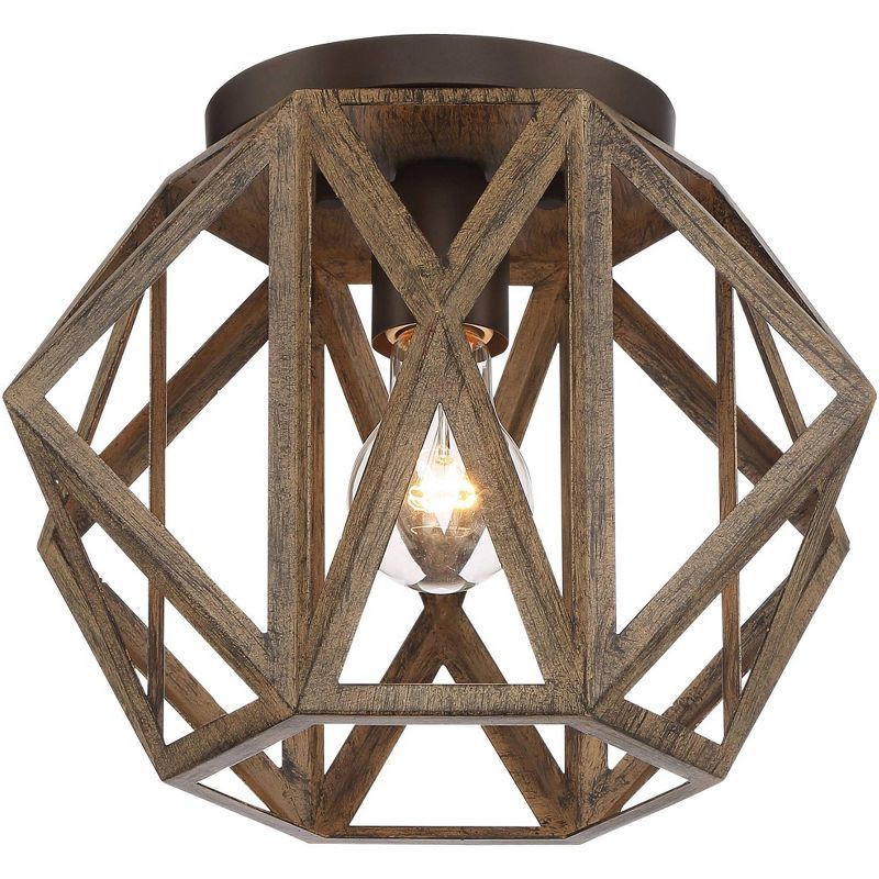 Rustic Farmhouse Bronze and Wood Ceiling Light Fixture