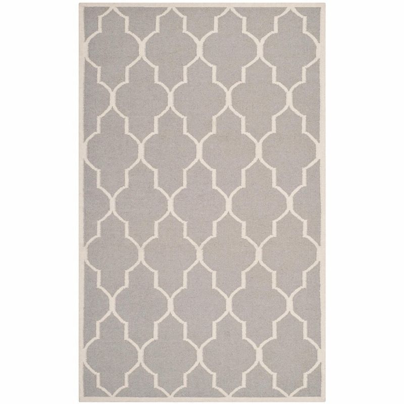 Handwoven Geometric Wool Area Rug in Dark Grey/Ivory, 5' x 8'