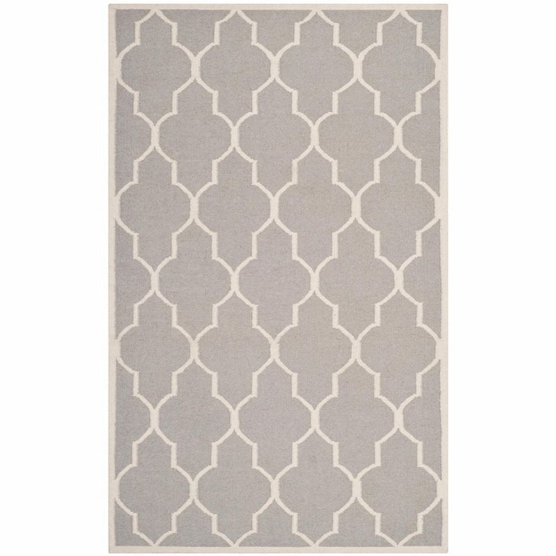 Handwoven Geometric Wool Area Rug in Dark Grey/Ivory, 5' x 8'