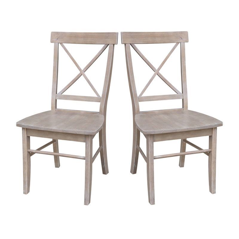 Washed Gray Taupe Solid Wood X-Back Dining Chairs, Set of 2