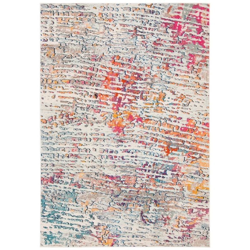 Light Blue and Orange Abstract Rectangular Synthetic Area Rug