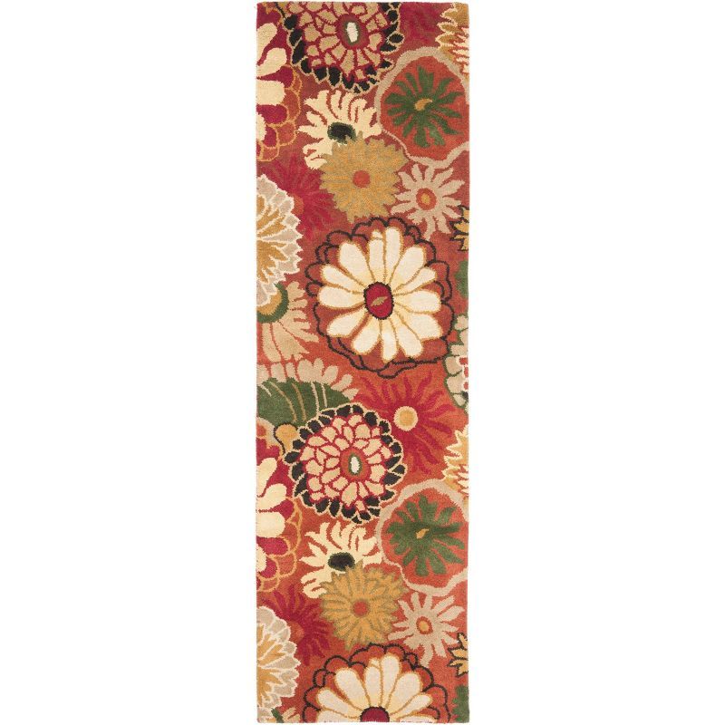 Ivory and Rust Floral Hand-Tufted Wool Runner Rug