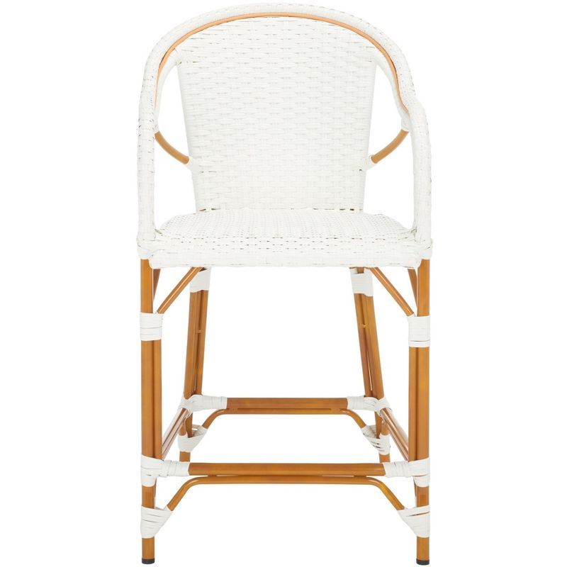 White Faux Wicker and Aluminum Outdoor Counter Stool