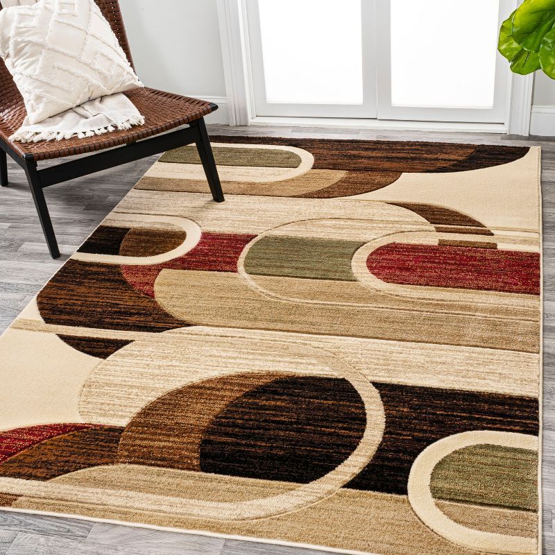 Tamara Retro Red and Beige Geometric Area Rug