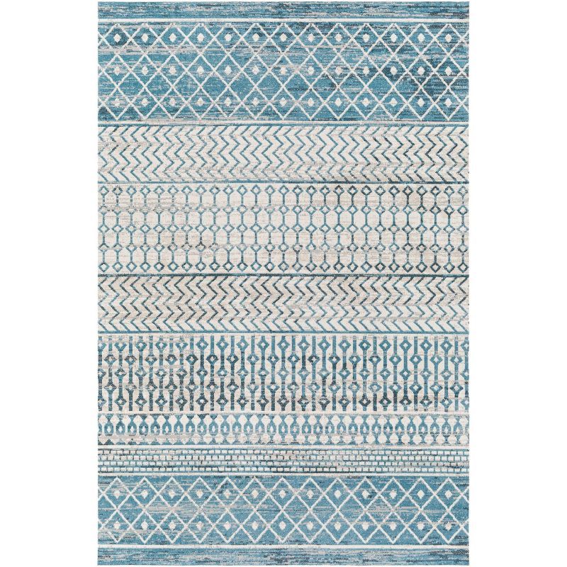 Astral Blue Geometric 8' x 10' Easy-Care Synthetic Rug