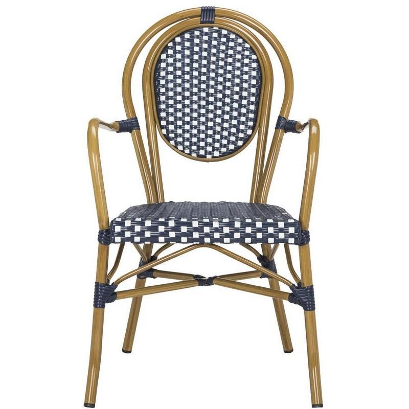 Côte d'Azur Chic Navy and White Wicker Dining Arm Chair, Set of 2
