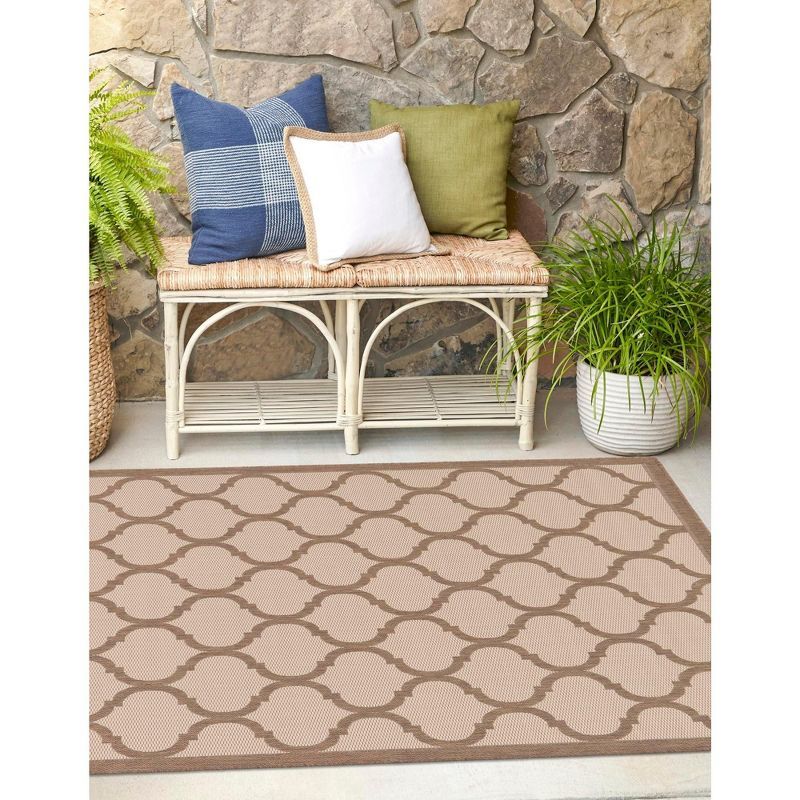 Brown and Beige Square Synthetic Outdoor Rug