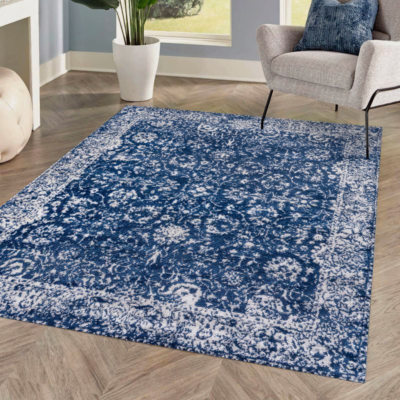 Handmade Reversible Synthetic Navy Blue 4' x 6' Area Rug