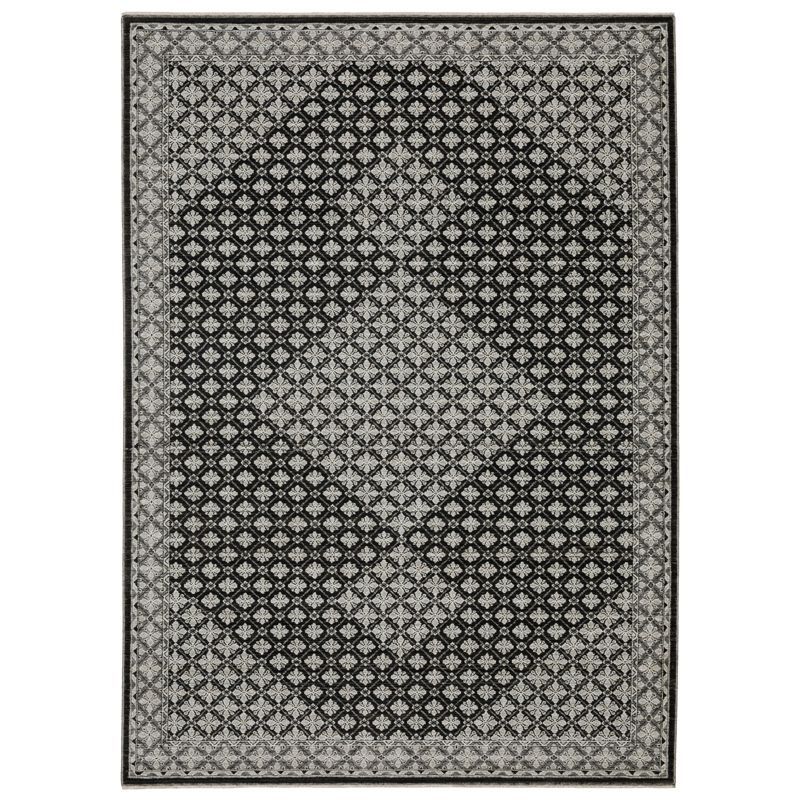 Black and Grey Synthetic Washable Non-slip 5' x 7' Area Rug