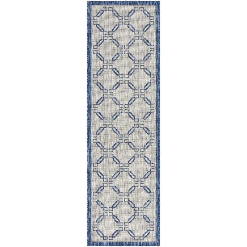 Ivory Blue Traditional Trellis 2'2" x 7'6" Synthetic Area Rug