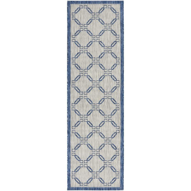 Ivory Blue Traditional Trellis 2'2" x 7'6" Synthetic Area Rug