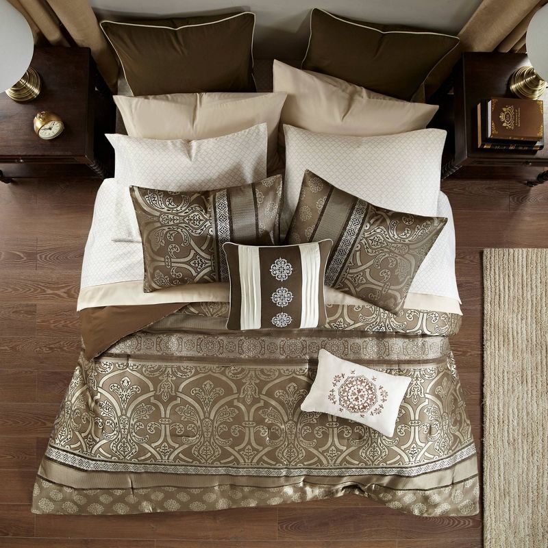 King Brown Jacquard Microfiber Reversible Bedding Set