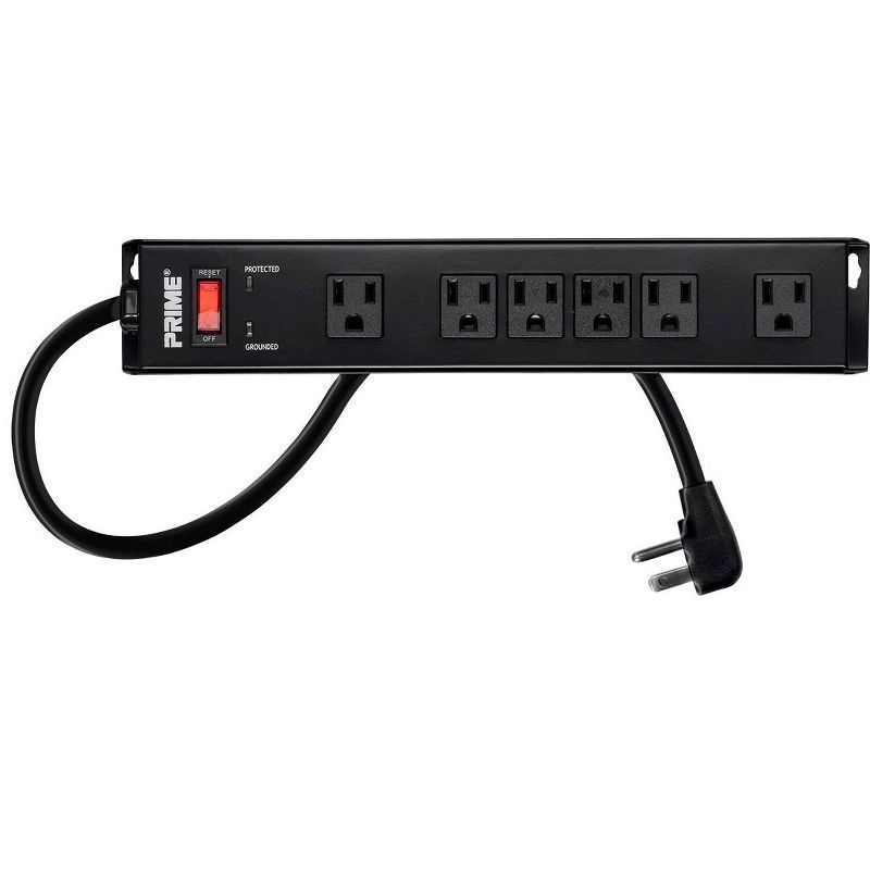 Black 6-Outlet Metal Surge Protector Power Strip with 15ft Cord