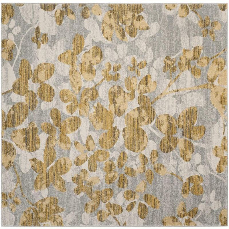 Grey and Gold 6'7" Square Stain-Resistant Synthetic Area Rug