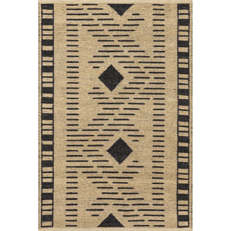 Ivory Tribal Zigzag Bordered Jute 8' x 10' Area Rug