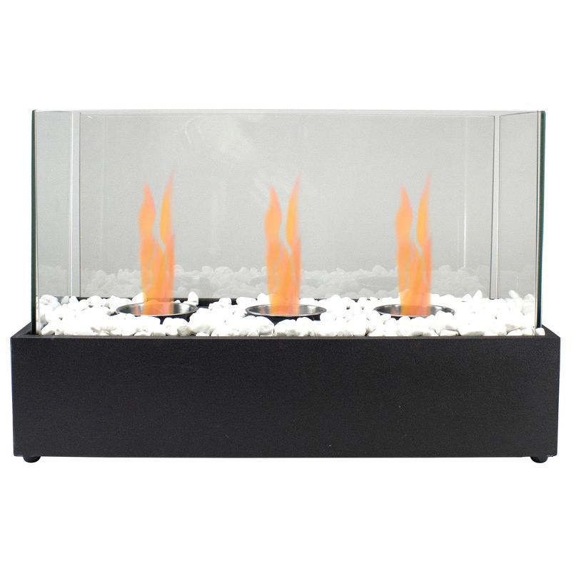 Black Bio Ethanol Ventless Tabletop Triple Fireplace with Glass Panels