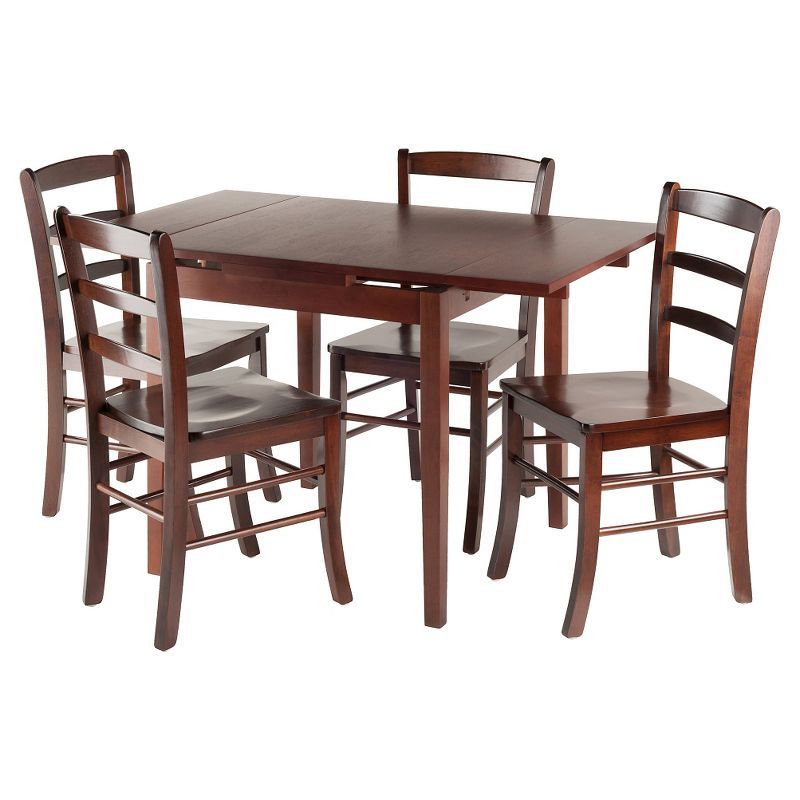 Walnut 5-Piece Dining Set with Ladder Back Chairs