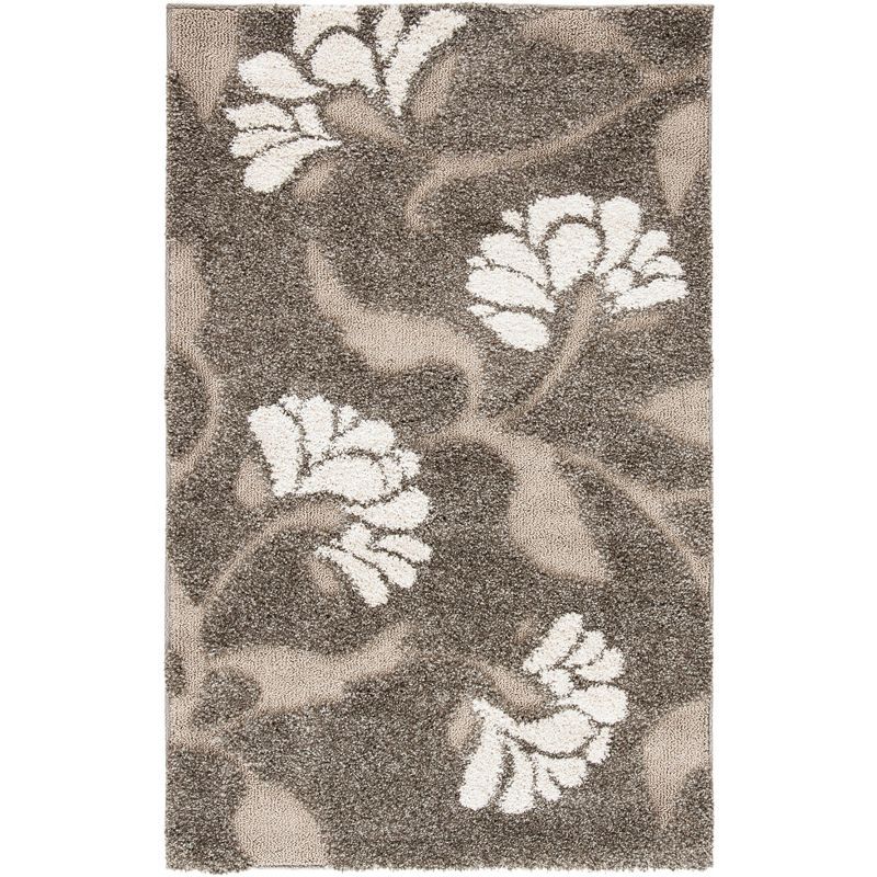 Elegant Smoke and Beige Floral Shag Area Rug 3'3" x 5'3"