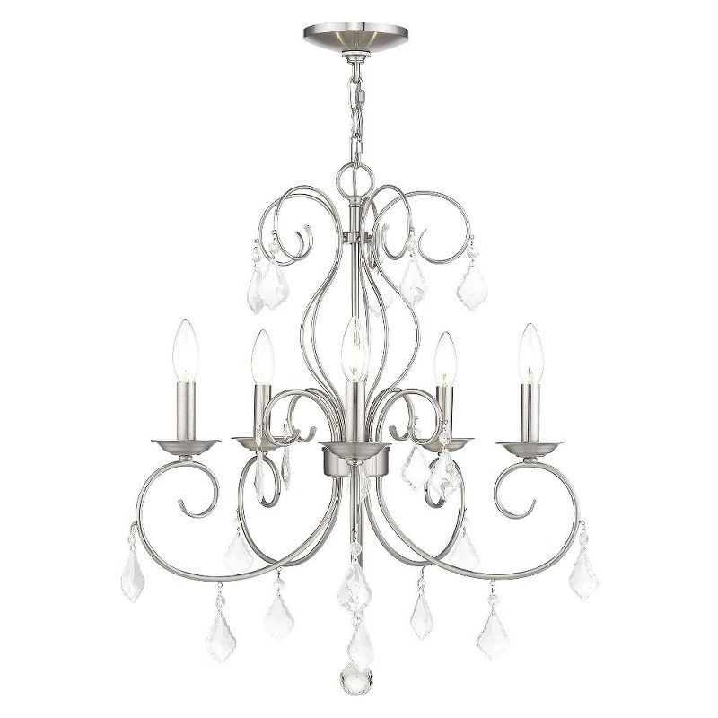 Mini Elegance 5-Light Brushed Nickel Chandelier with Clear Crystal Drops