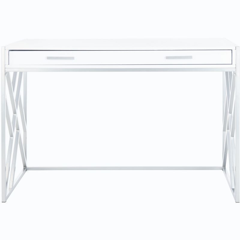 Elaine White and Silver Adjustable Height Writing Desk with Drawer