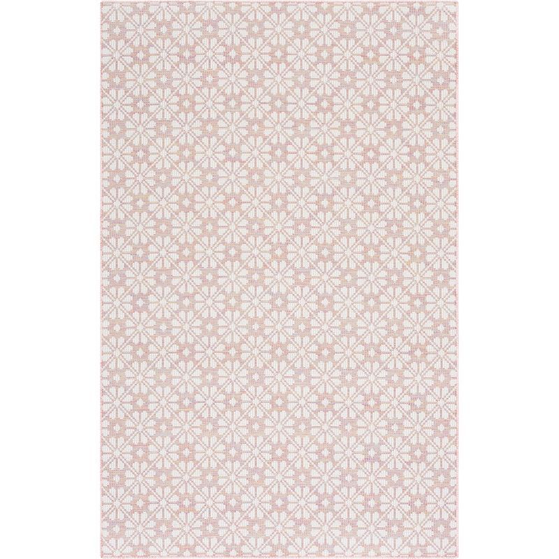 Ivory and Light Pink Hand-Knotted Synthetic Area Rug