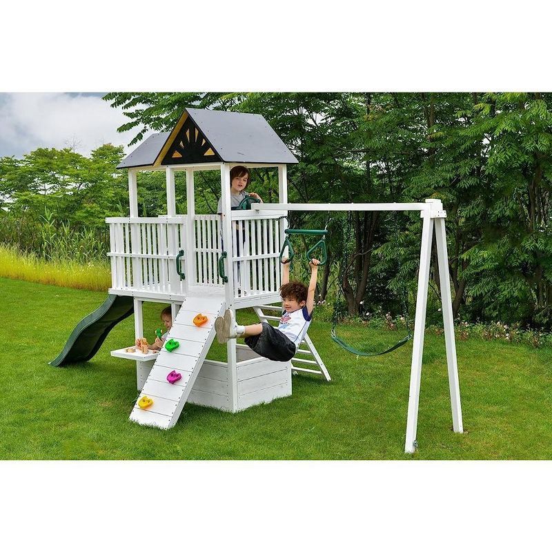 Avenlur Craftsman White Pine Wood Outdoor Swing Set with Slide