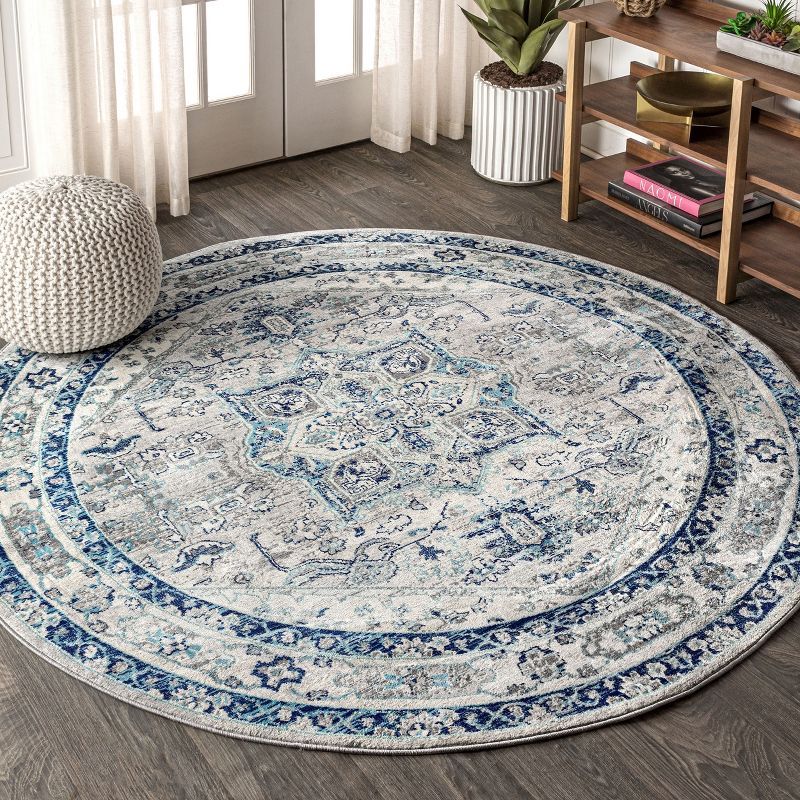 Modern Gray Synthetic 6' Round Easy-Care Area Rug