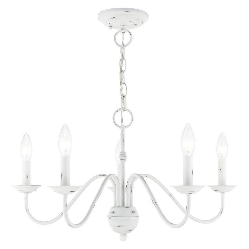 Antique White Elegance 5-Light Steel Chandelier with Candelabra Base