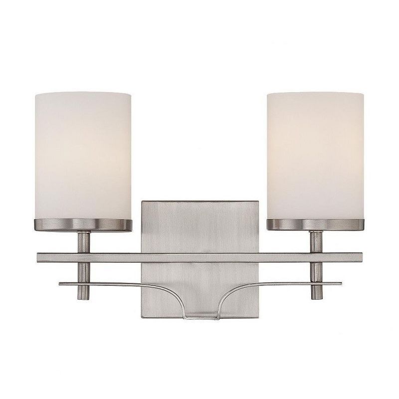 Colton Satin Nickel 2-Light Vanity with White Opal Glass