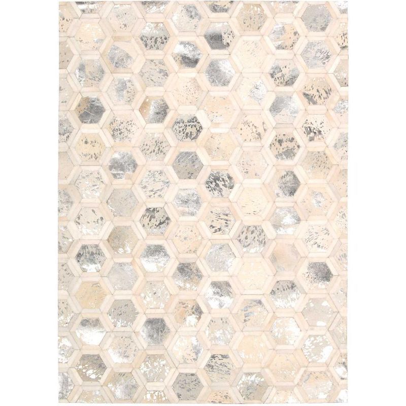 Snow Geometric Cowhide Hand-Knotted 8' x 10' Rug