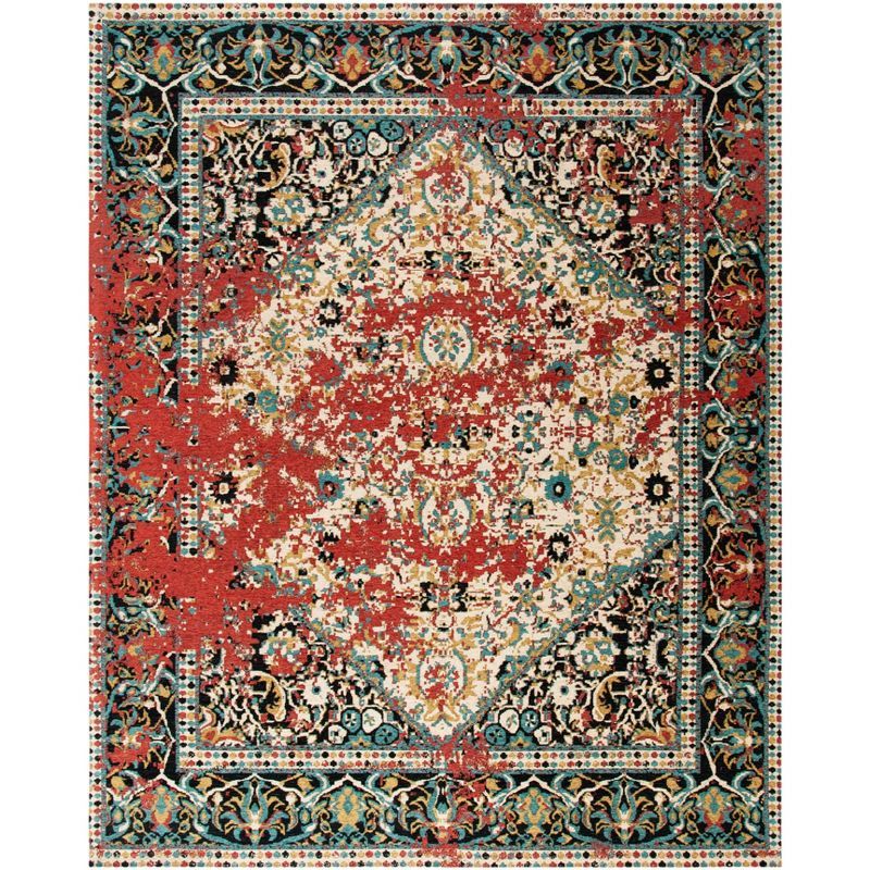 Red and Charcoal Flat Woven Cotton Synthetic 8' x 10' Rug