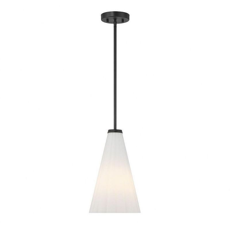 Elegant Bristol Fluted White Opal Glass Pendant with Matte Black Finish