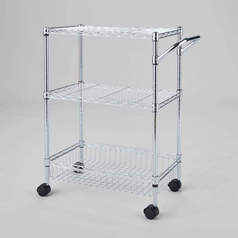 Chrome 3-Tier Rolling Metal Utility Cart with Adjustable Shelves