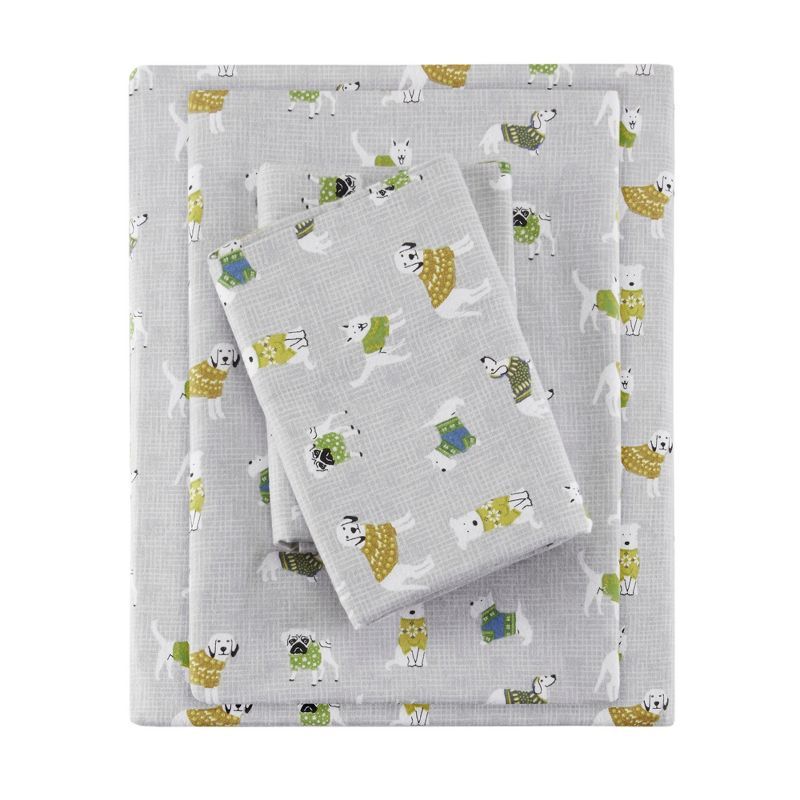 Grey Dogs Cotton Flannel Queen Sheet Set