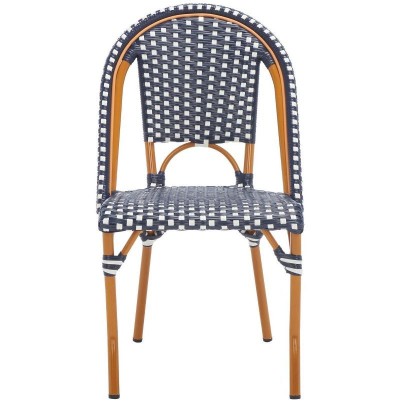 Navy and White Faux Wicker California Outdoor Side Chair, Set of 2