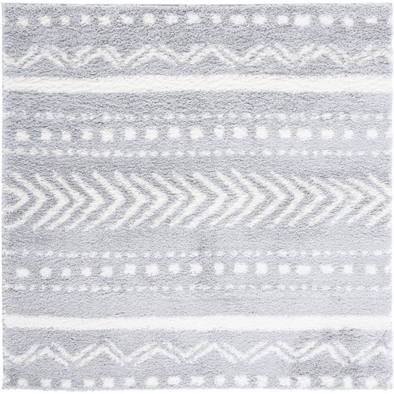 Gray and Ivory Square Shag Area Rug