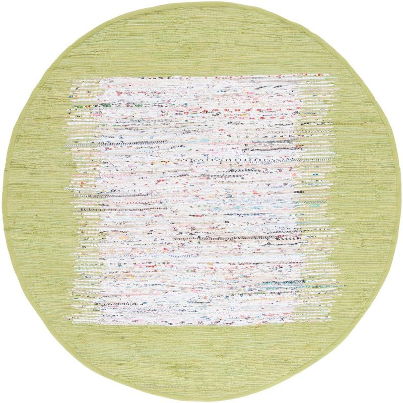 Ivory and Sea Green Round Cotton Area Rug