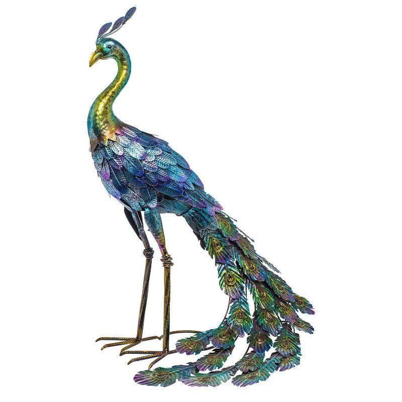 Multicolored 27" Metal Peacock Garden Statue